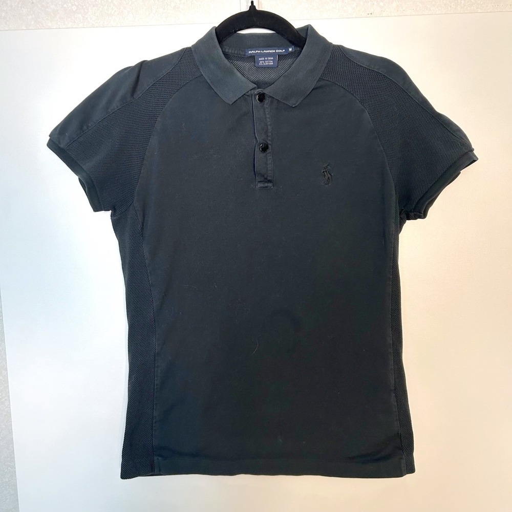 polo ralph lauren golf women's medium black mesh panel polo short sleeve shirt